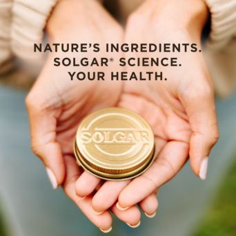 Hands holding Solgar gold cap with text Nature’s Ingredients, Solgar Science, Your Health