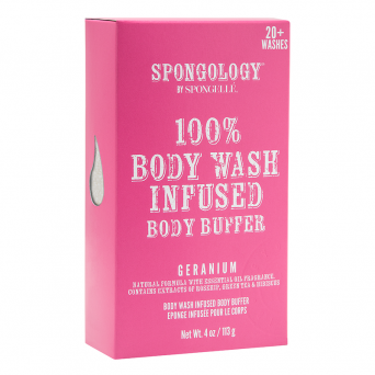 Spongology 100% Body Wash Infused Body Buffer Geranium 20+ Washes 4Oz/113G