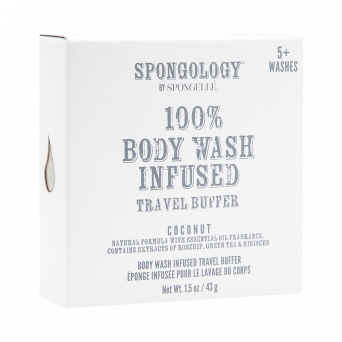 Spongology 100% Body Wash Infused Travel Buffer Coconut 5+ Washes 1.5Oz/43G