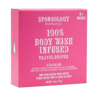 Spongology 100% Body Wash Infused Travel Buffer Geranium 5+ Washes 1.5Oz/43G