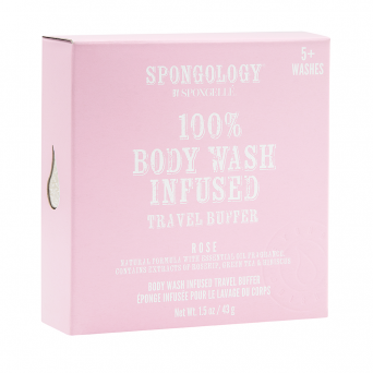 Spongology 100% Body Wash Infused Travel Buffer Rose 5+ Washes 1.5Oz/43G