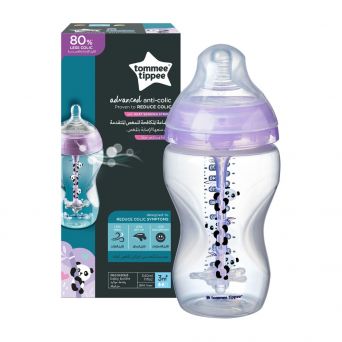 Tommee Tippee Advanced Anti-Colic Feeding Bottle, 340ml x1- Girl