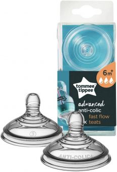 Tommee Tippee Advanced Anti-Colic Teats, Fast Flow x 2 - Clear