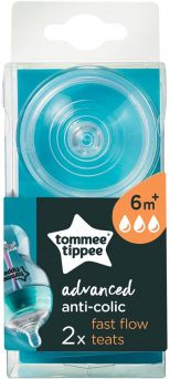 Tommee Tippee Advanced Anti-Colic Teats, Fast Flow x 2 - Clear