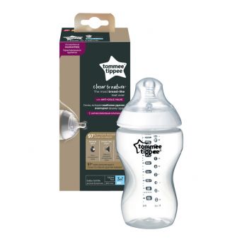 Tommee Tippee Closer to Nature Feeding Bottle, 340ml x 1 -Clear