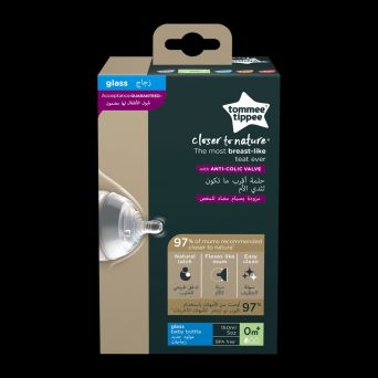 Tommee Tippee Closer to Nature Glass Feeding Bottle, 150ml x 1 -Clear