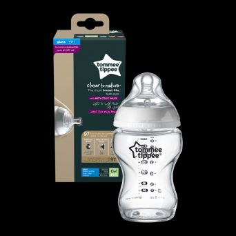 Tommee Tippee Closer to Nature Glass Feeding Bottle, 250ml x 1 -Clear
