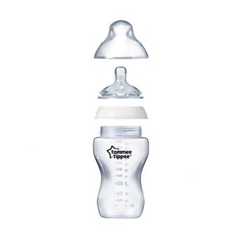 Tommee Tippee Closer to Nature Glass Feeding Bottle, 250ml x 1 -Clear