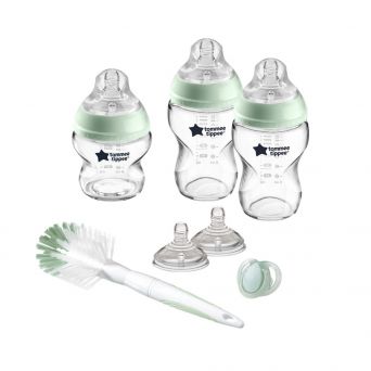 Tommee Tippee Closer to Nature Glass Feeding Bottle Kit, Starter Set - Clear