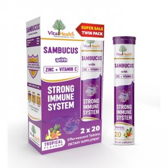 Vital Health Twin Pack Sambucus With Zinc + Vitamin C Tropical Effervescent Tablet 20'S