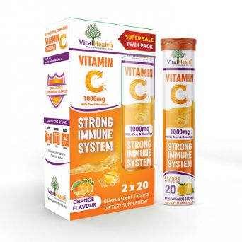 Vital Health Twin Pack Vitamin C 1000Mg With Zinc & Rosehips Orange Effervescent 20'S