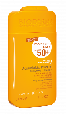 Bioderma Photoderm MAX Aquafluide SPF 50+ Dry touch mat finish travel pocket sunscreen