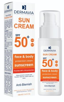Dermavia Sun Cream Spf 50+ Face And Body Anti-Blemish Skin 100 ml