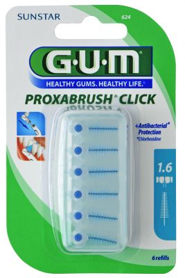 GUM Proxabrush Click 6 Refills – Interdental Brush Heads for Deep Cleaning